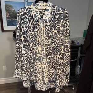 Max Volmary Cream, Black & green Leopard Print Button-Down silk Top